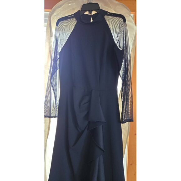 Betsy & Adam Illusion Mesh Long Sleeve Scuba Crepe Mermaid Gown “Natalie” Sz 12 - Picture 4 of 13